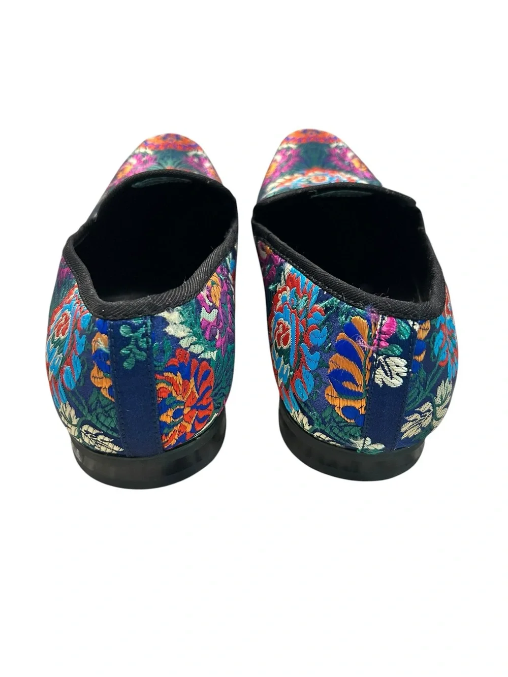 Embroidered Floral Navy Slip-On Loafers